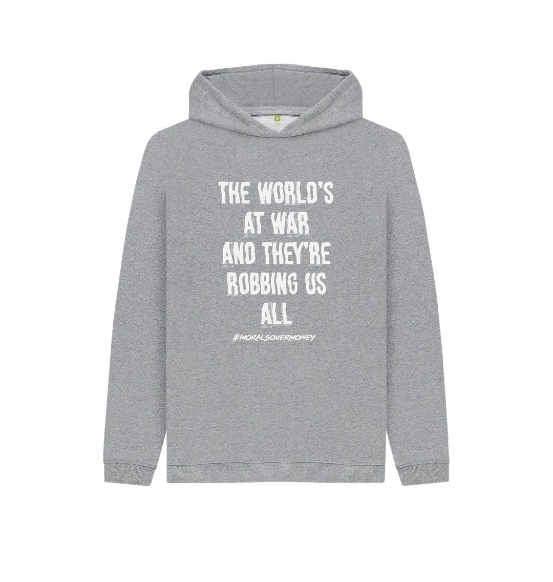 Athletic Grey Kid's 100% Organic Cotton 'The World's At War' Eco Hoody - White Logo