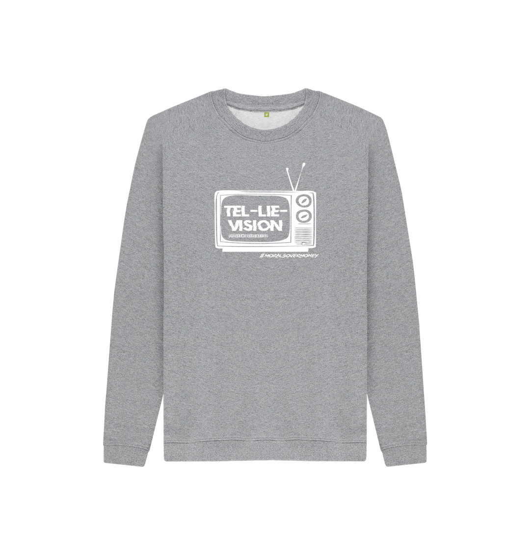 Athletic Grey Kid's 100% Organic Cotton 'Tel-Lie-Vision' Eco Jumper - White Logo