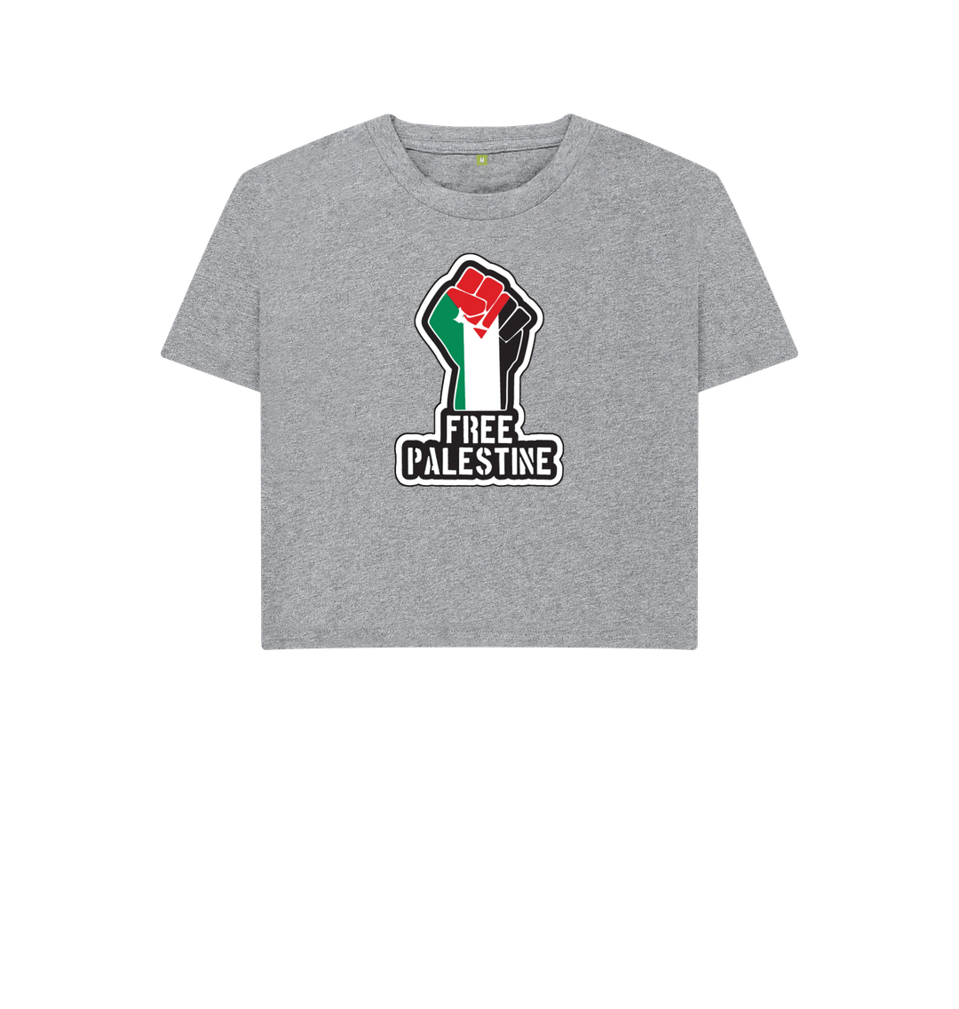 Athletic Grey Women's 100% Organic Cotton 'Free Palestine'  Eco Boxy Tee