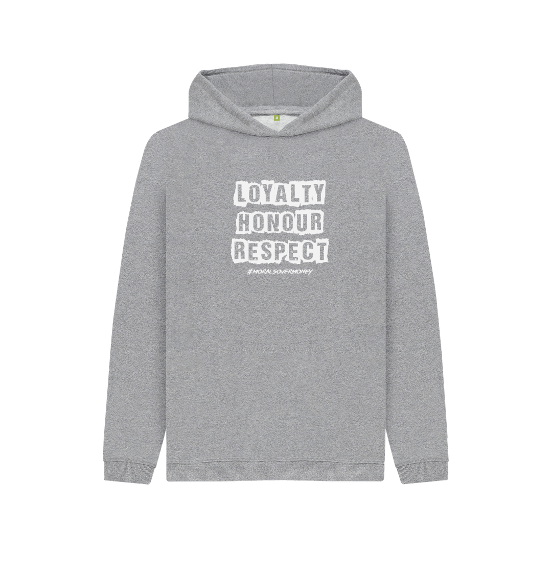 Athletic Grey Kid's 100% Organic Cotton 'Loyalty, Honour, Respect' Eco Hoody - White Logo