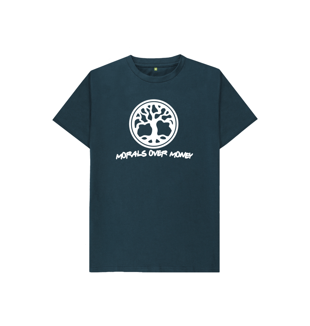 Denim Blue Kid's 100% Organic Cotton 'Tree Of Life' Eco Tee - White Logo Logo