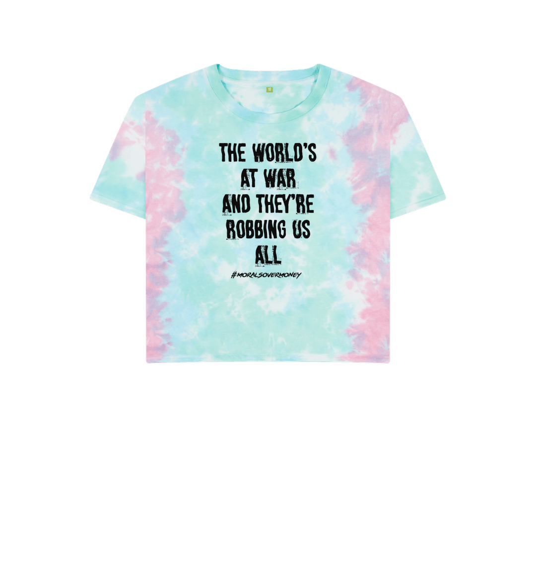 Pastel Tie Dye Women's 100% Organic Cotton 'The World's At War' Eco Boxy Tee - Black Logo
