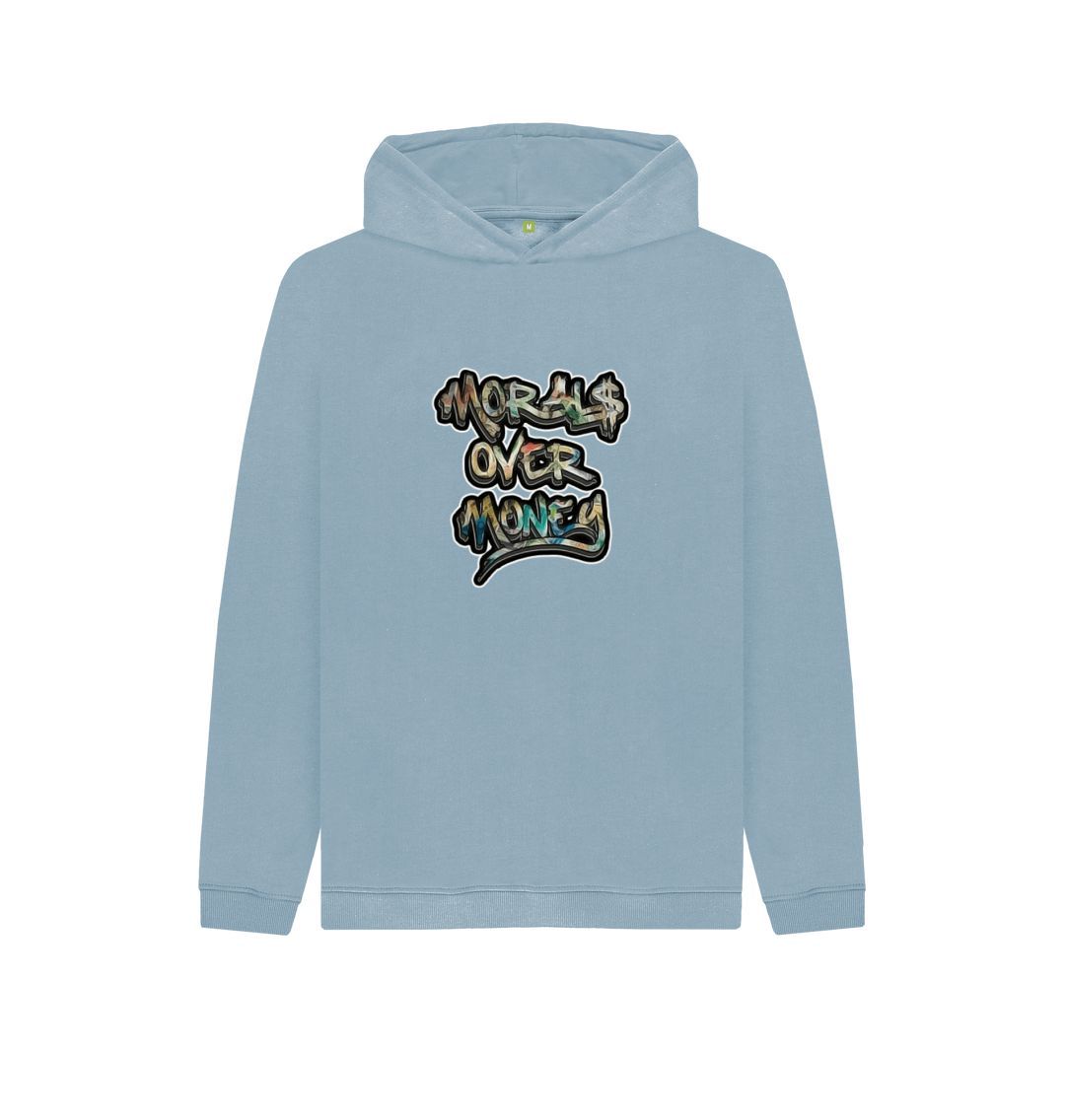 Stone Blue Kids Original Morals Over Money Pullover Hoodie