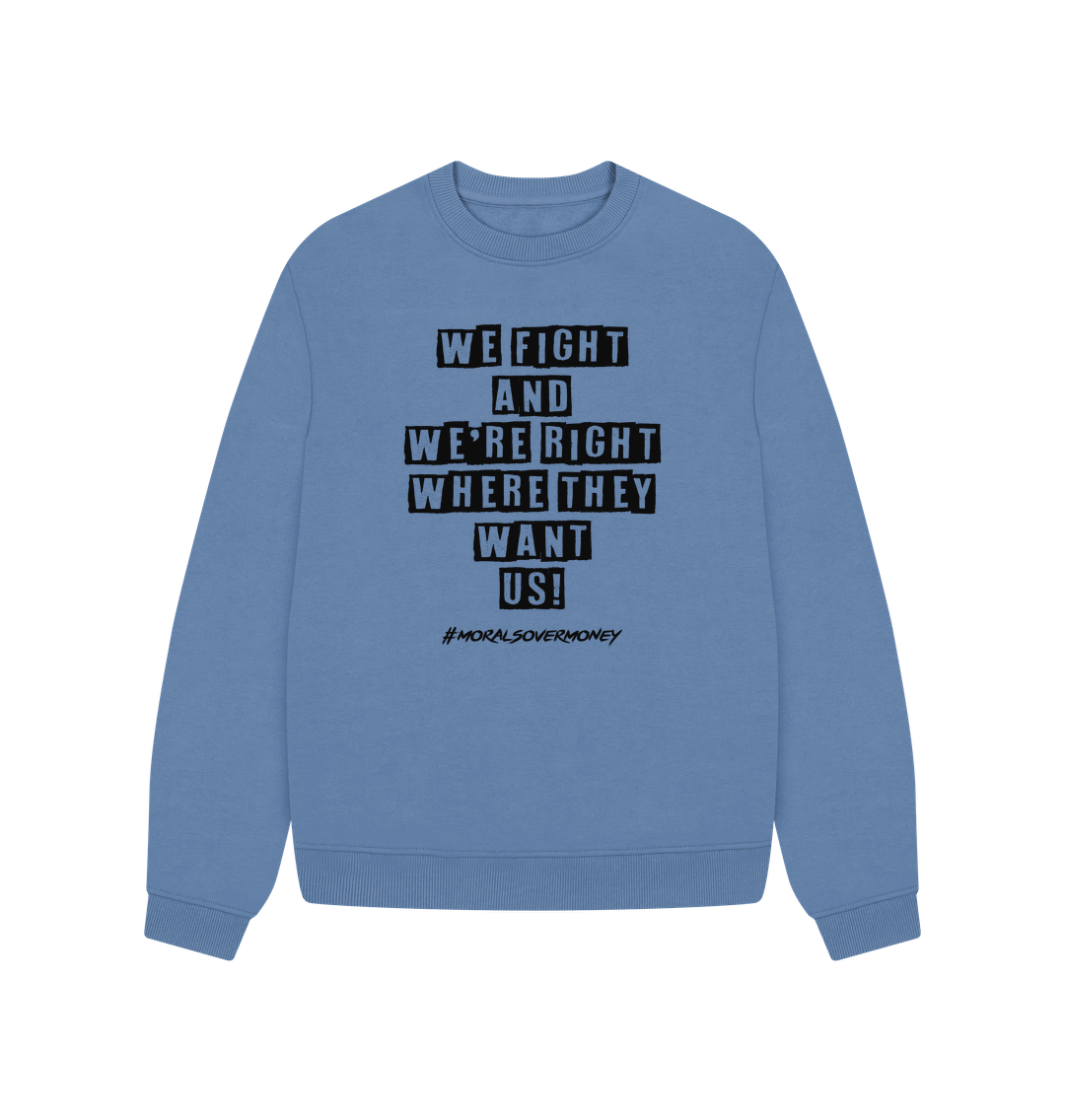 Solent Women's 100% Organic Cotton 'We Fight' Oversized Eco Jumper - Black Logo