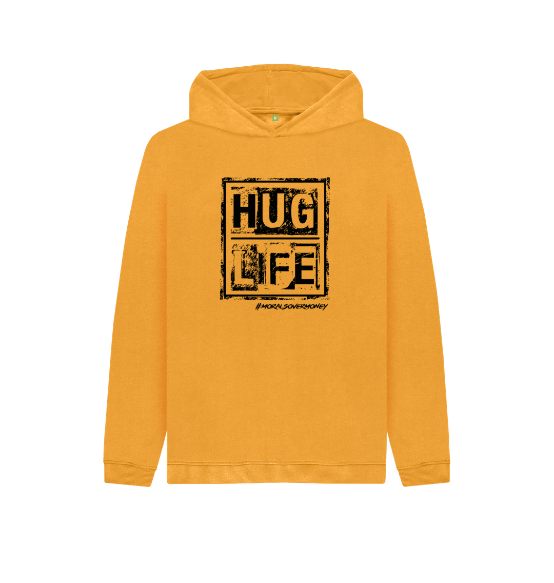 Mustard Kid's 100% Organic Cotton 'Hug Life' Eco Hoodie - Black Logo