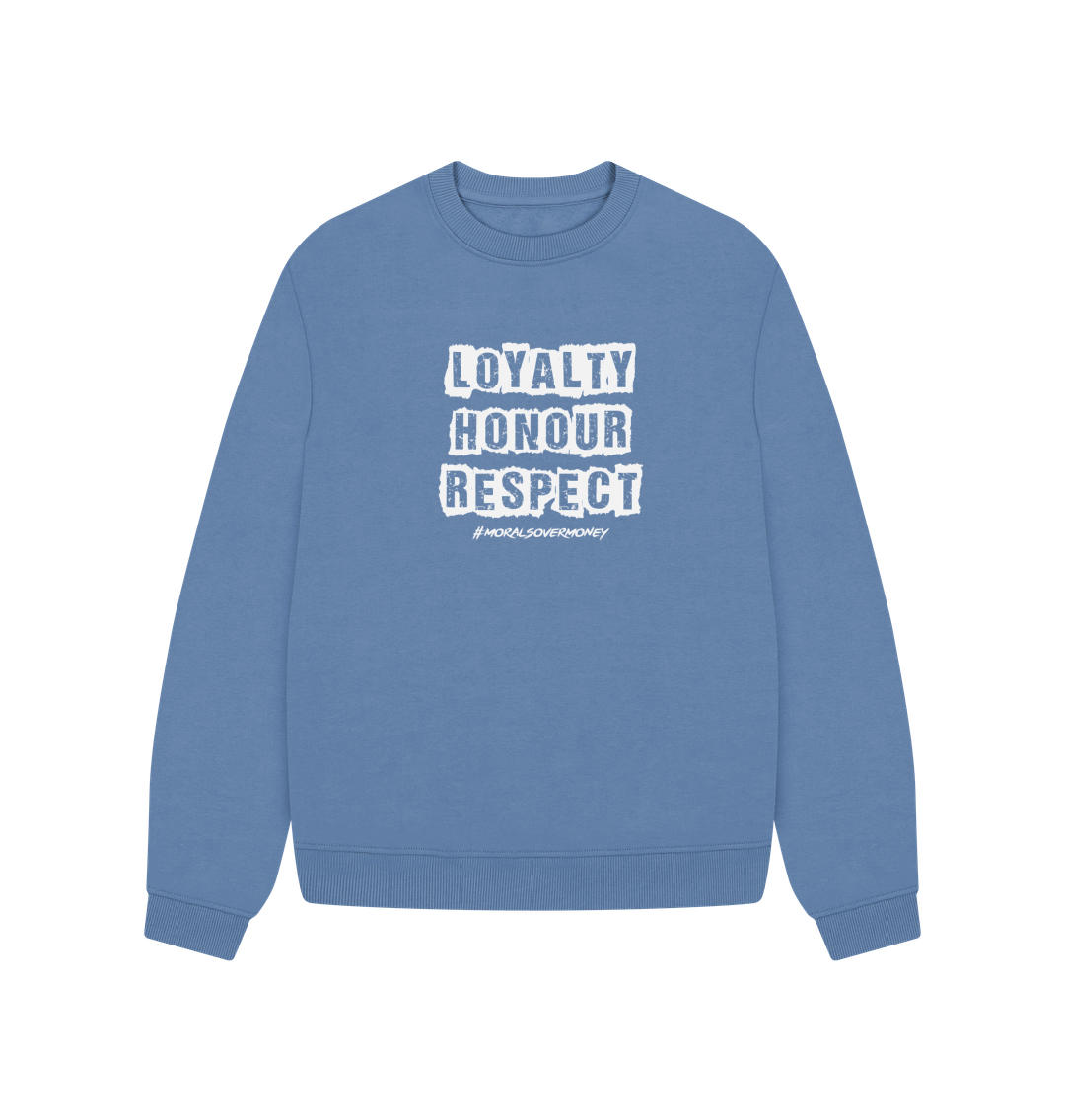 Solent Women's 100% Organic Cotton 'Loyalty, Honour, Respect' Oversized Eco Jumper - White Logo