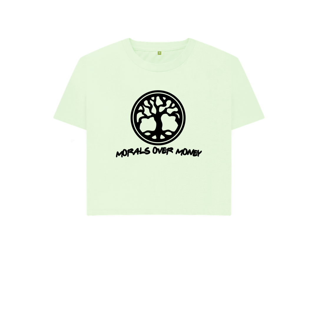 Pastel Green Women's 100% Organic Cotton 'Tree Of Life' Eco Boxy Tee - Black Logo