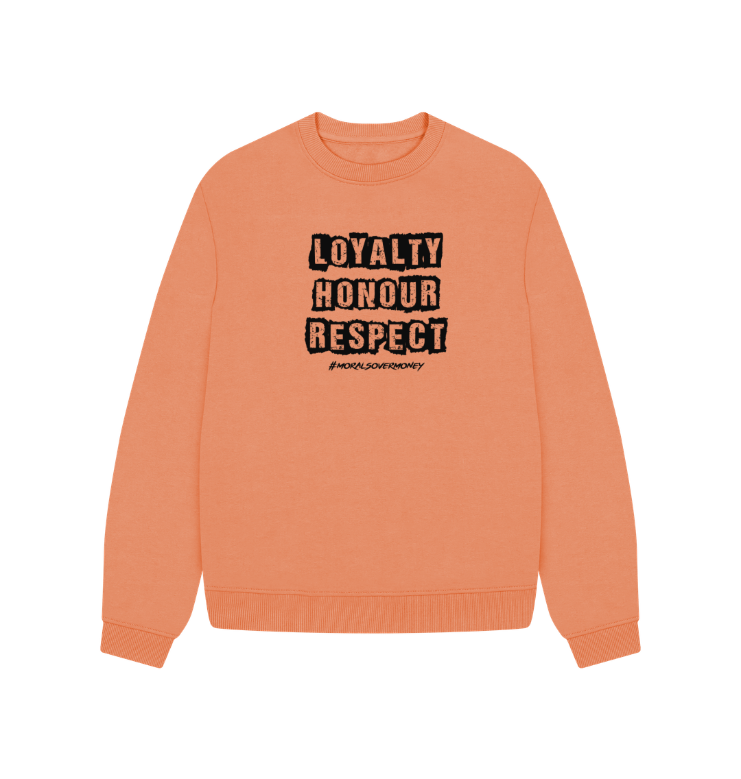 Apricot Women's 100% Organic Cotton 'Loyalty, Honour, Respect' Oversized Eco Jumper - Black Logo