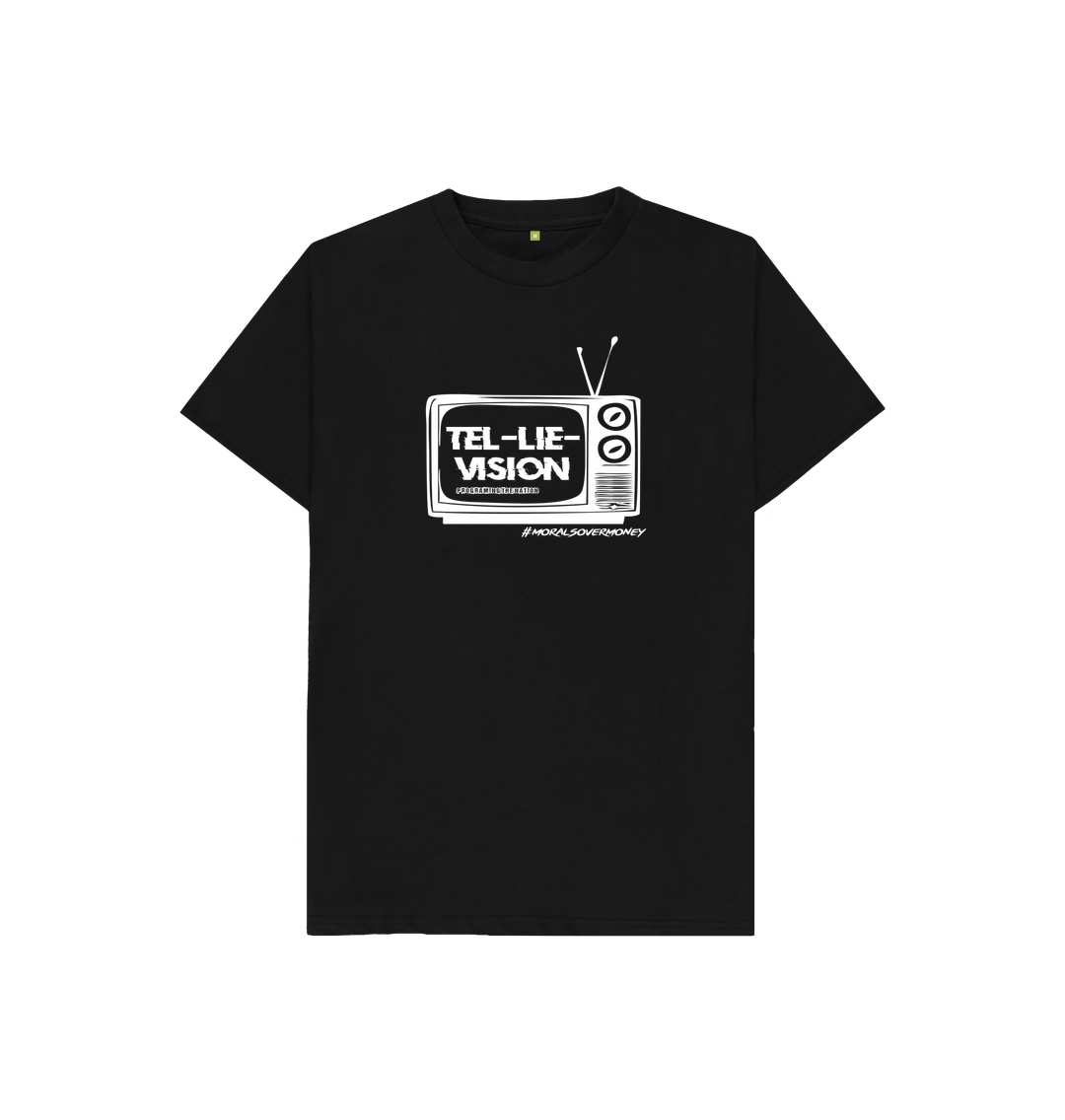 Black Kid's 100% Organic Cotton 'Tel-Lie-Vision' Eco Tee - White Logo