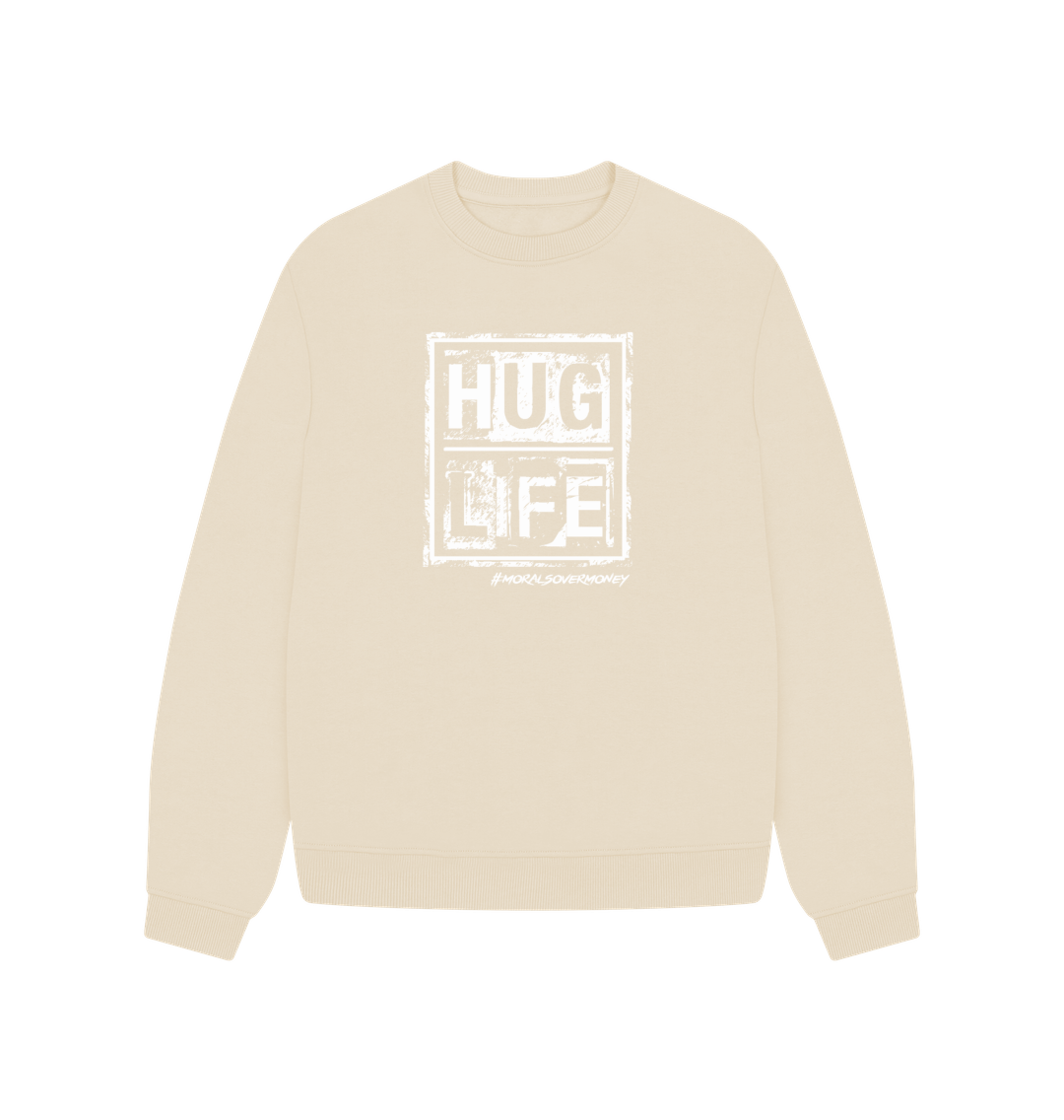 Oat Women's 100% Organic Cotton 'Hug Life' Oversized Baggy Eco Jumper -  White Logo