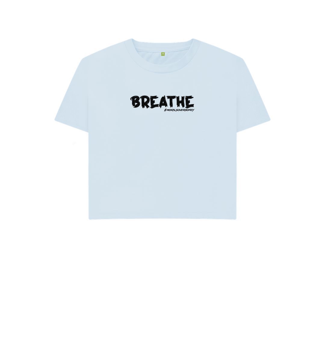 Sky Blue Women's 100% Organic Cotton 'Breathe' Eco Boxy Tee - Black Logo