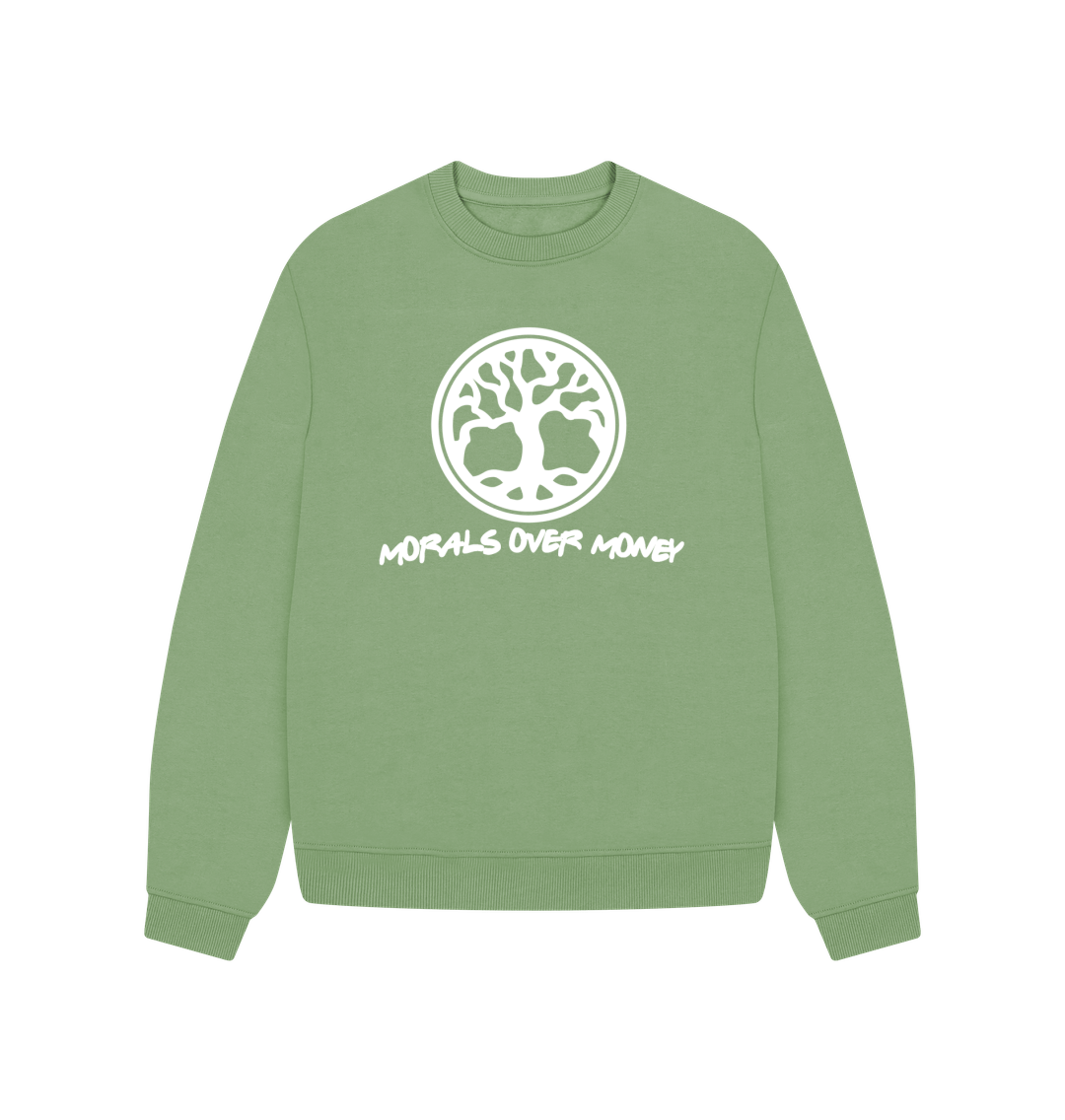 Sage Women's 100% Organic Cotton 'Tree Of Life' Oversized Baggy Jumper - White Logo