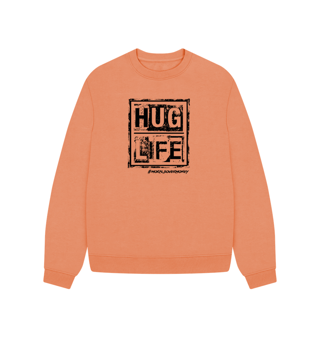 Apricot Women's 100% Organic Cotton 'Hug Life' Oversized  Eco Jumper - Black Logo