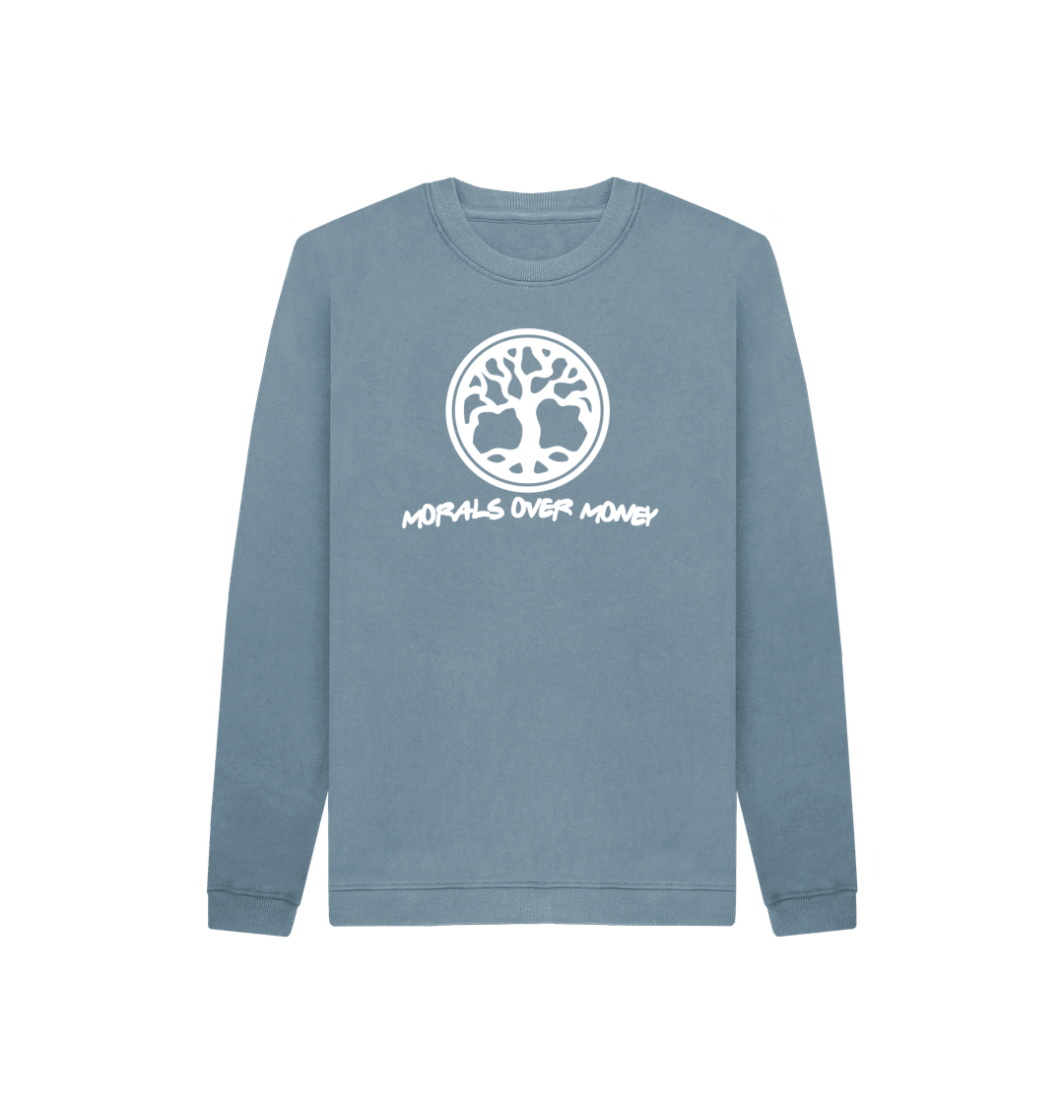Stone Blue Kid's 100% Organic Cotton 'Tree Of Life' Eco Jumper - White Logo