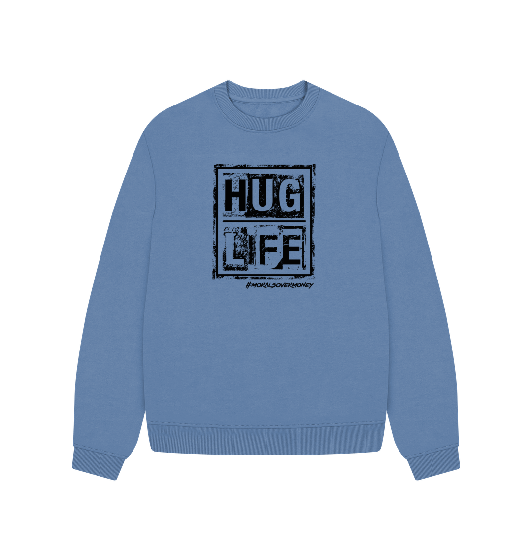 Solent Women's 100% Organic Cotton 'Hug Life' Oversized  Eco Jumper - Black Logo