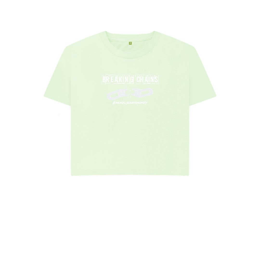 Pastel Green Women's 100% Organic Cotton 'Breaking Chains' Eco Boxy Tee - White Logo