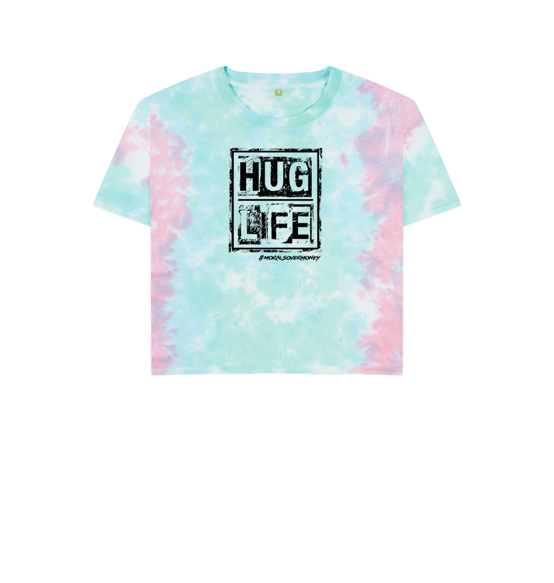 Pastel Tie Dye Women's 100% Organic Cotton 'Hug Life' Eco Boxy Tee - Black Logo