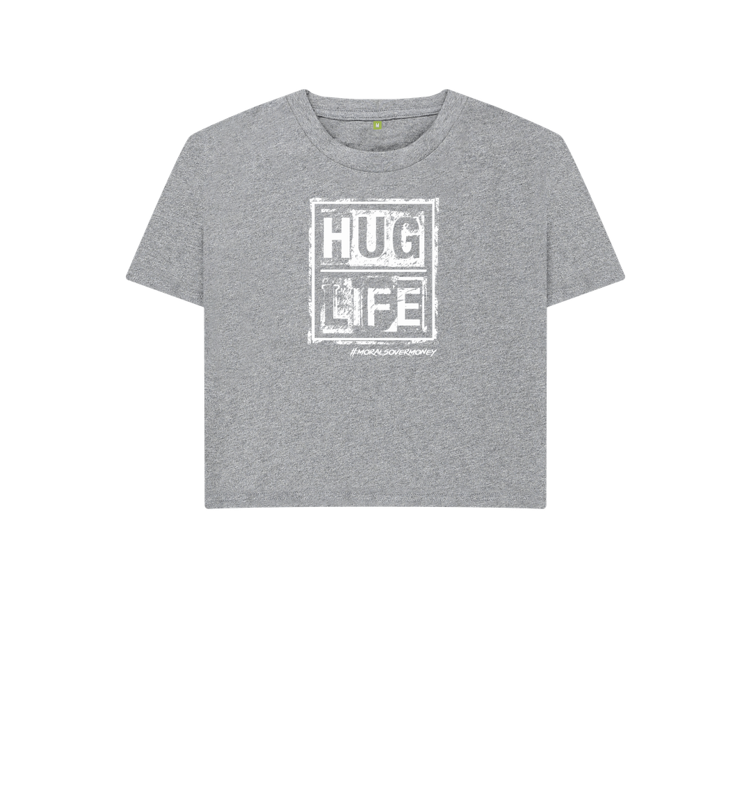 Athletic Grey Women's 100% Organic Cotton 'Hug Life' Oversized Eco Jumper - WhiteLogo