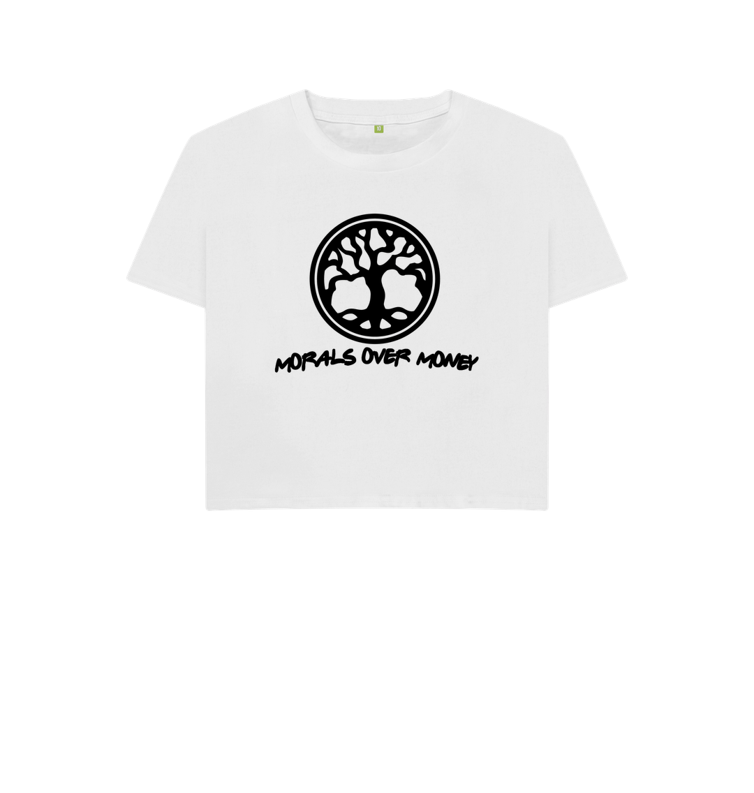 White Women's 100% Organic Cotton 'Tree Of Life' Eco Boxy Tee - Black Logo
