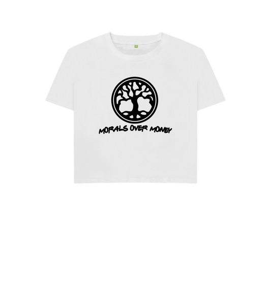 White Women's 100% Organic Cotton 'Tree Of Life' Eco Boxy Tee - Black Logo