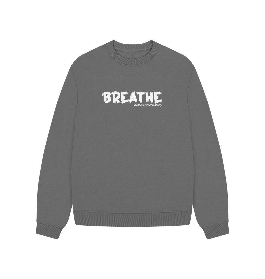 Slate Grey Women's 100% Organic Cotton 'Breathe' Oversized Eco Jumper - White Logo