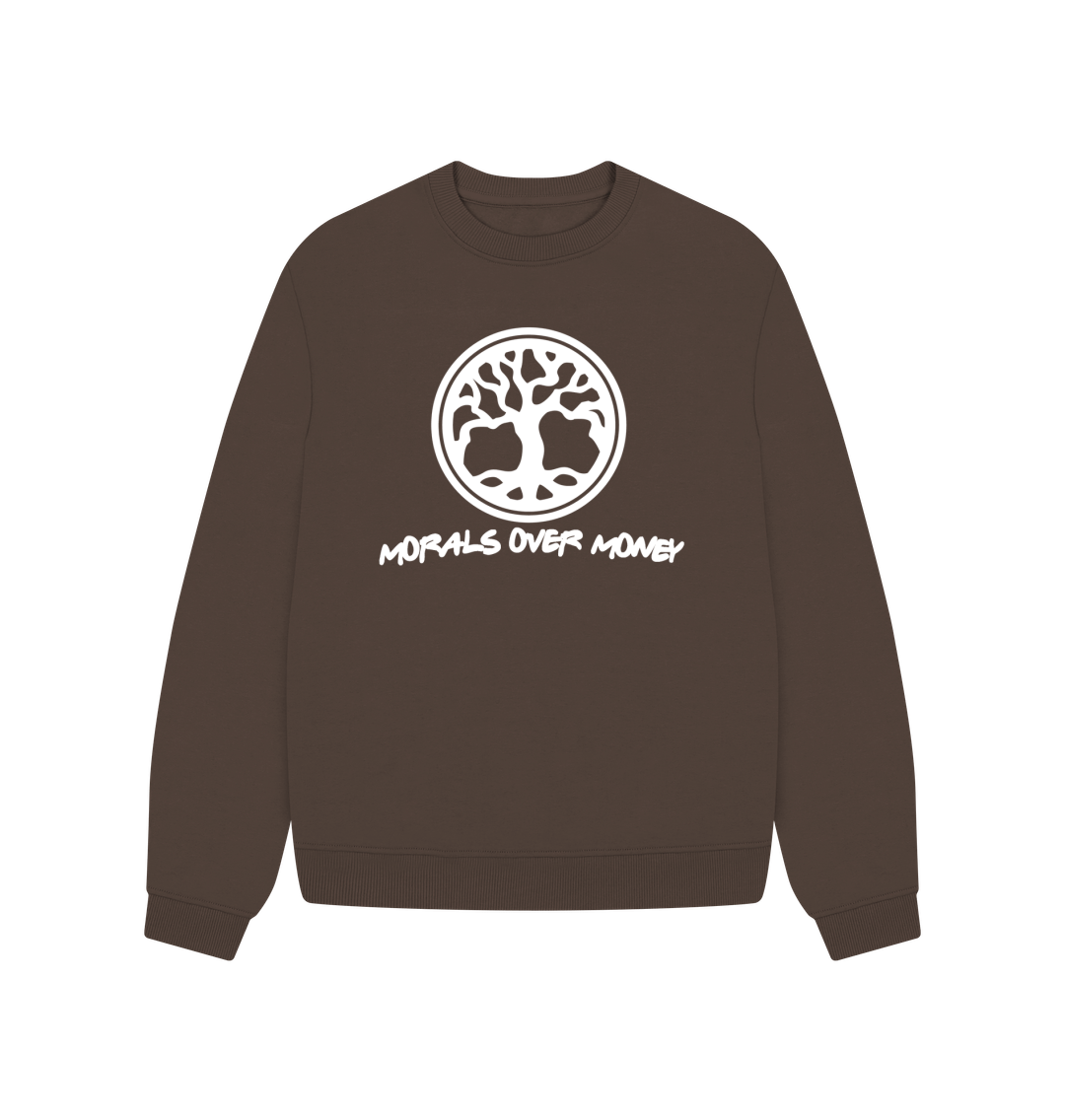 Chocolate Women's 100% Organic Cotton 'Tree Of Life' Oversized Baggy Jumper - White Logo