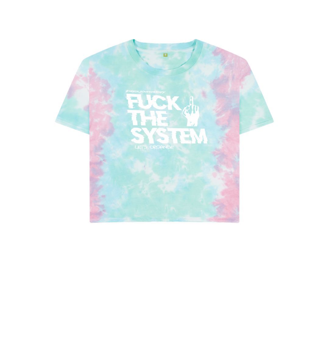 Pastel Tie Dye Women's 100% Organic Cotton 'F**k The System' Eco Boxy Tee - White Logo