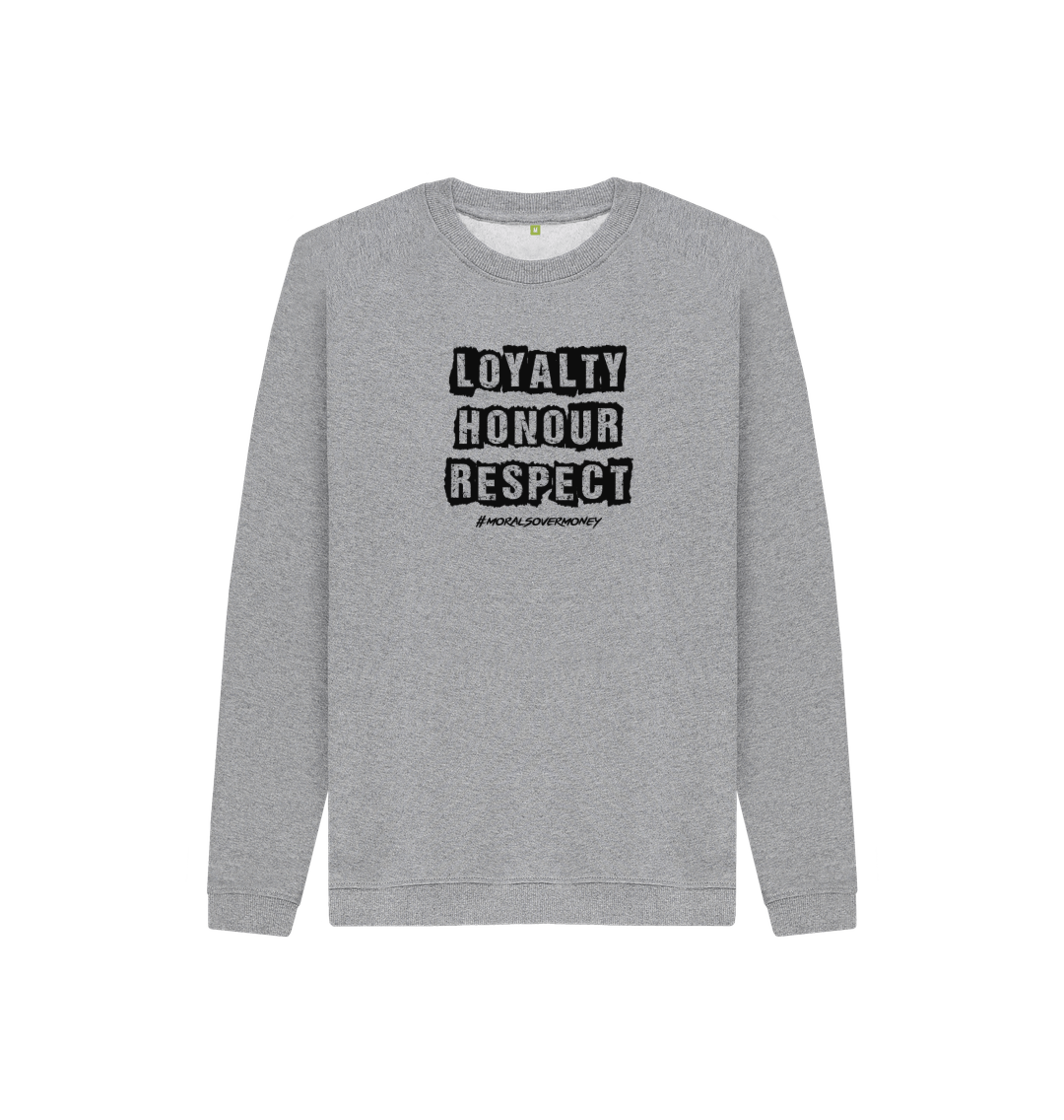 Athletic Grey Kid's 100% Organic Cotton 'Loyalty, Honour, Respect' Eco Jumper - White Logo