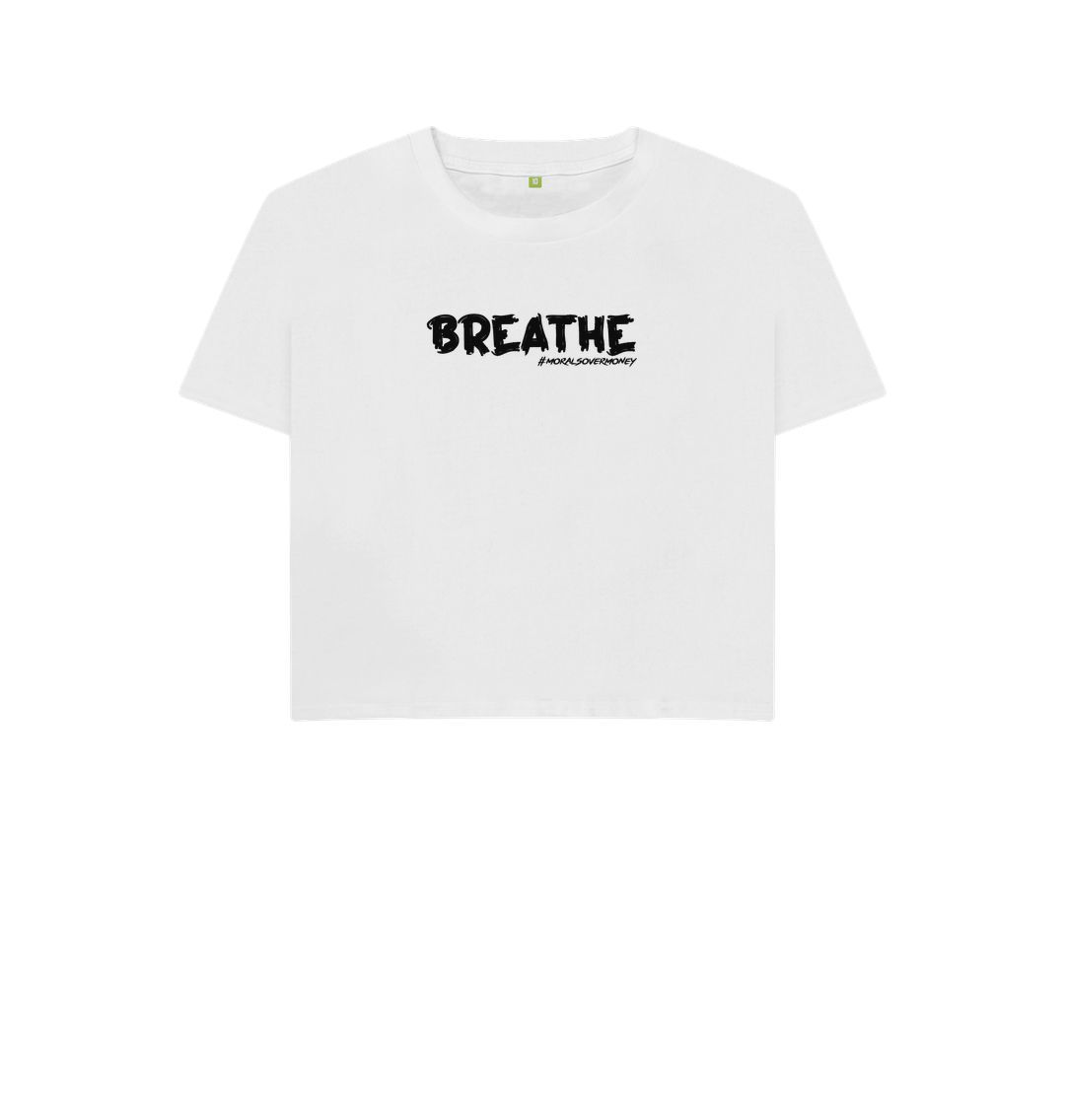 White Women's 100% Organic Cotton 'Breathe' Eco Boxy Tee - Black Logo