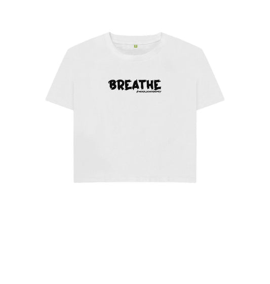 White Women's 100% Organic Cotton 'Breathe' Eco Boxy Tee - Black Logo