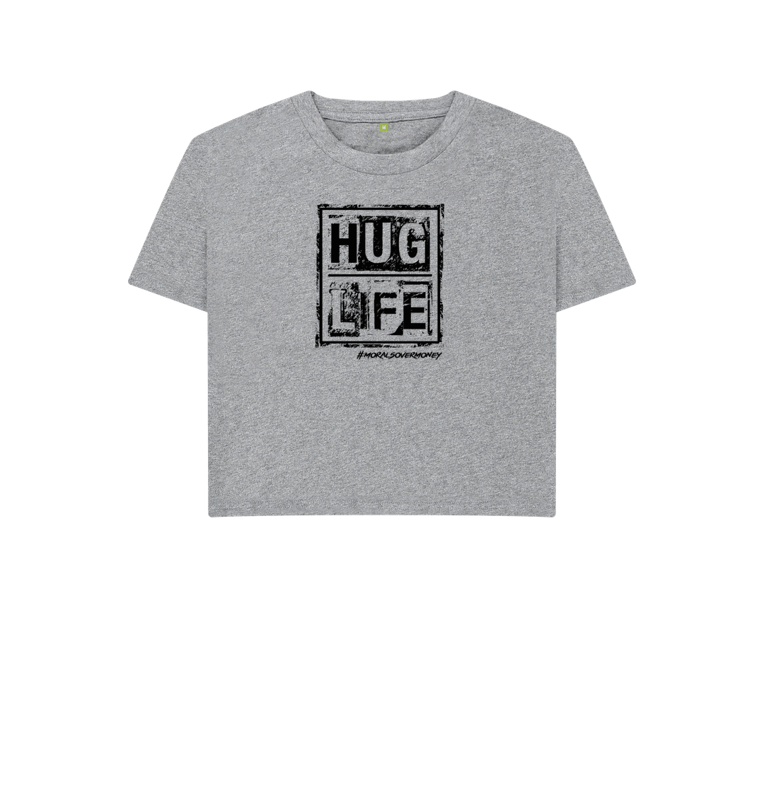 Athletic Grey Women's 100% Organic Cotton 'Hug Life' Eco Boxy Tee - Black Logo