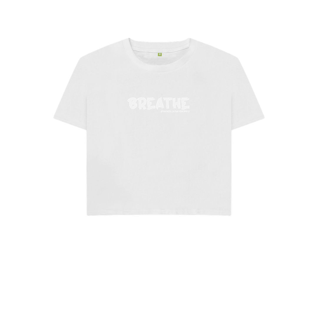 White Women's 100% Organic Cotton 'Breathe' Eco Boxy Tee - White Logo