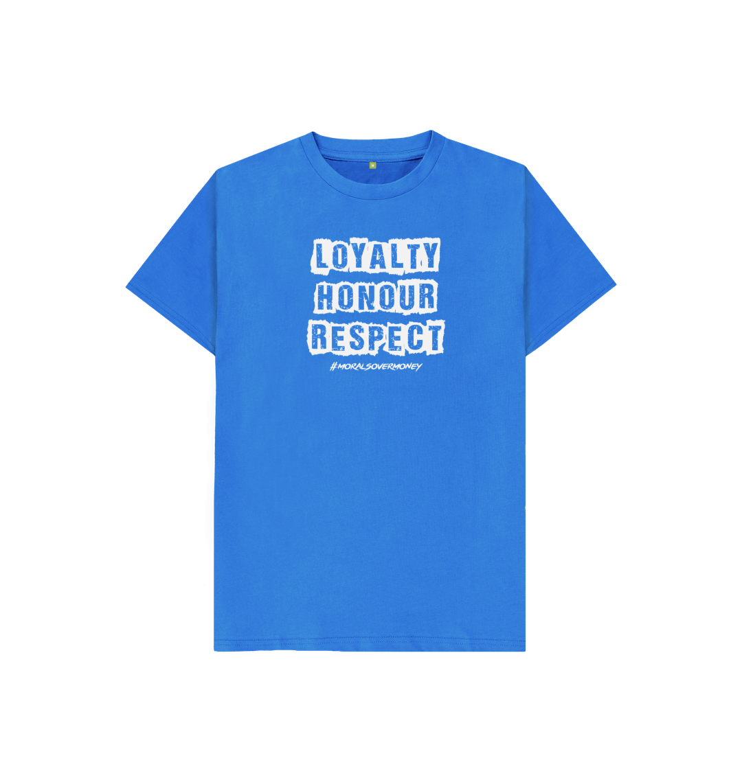 Bright Blue Kid's 100% Organic Cotton 'Loyalty, Honour, Respect' Eco Tee - White Logo