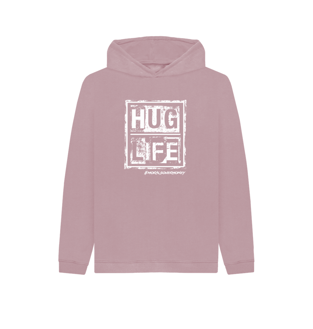 Mauve Kid's 100% Organic Cotton 'Hug Life' Eco Hoodie - White Logo