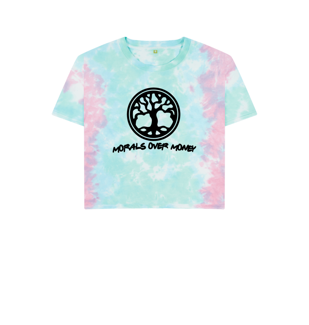 Pastel Tie Dye Women's 100% Organic Cotton 'Tree Of Life' Eco Boxy Tee - Black Logo