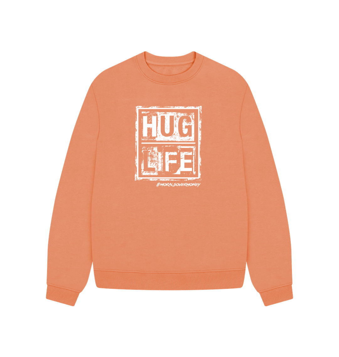 Apricot Women's 100% Organic Cotton 'Hug Life' Oversized Baggy Eco Jumper -  White Logo