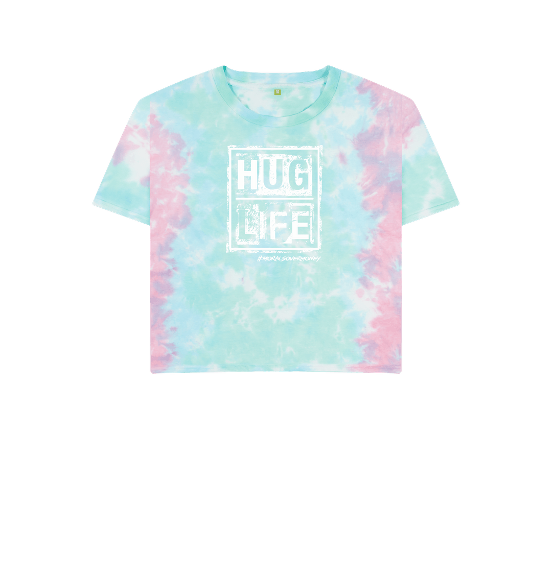 Pastel Tie Dye Women's 100% Organic Cotton 'Hug Life' Oversized Eco Jumper - WhiteLogo