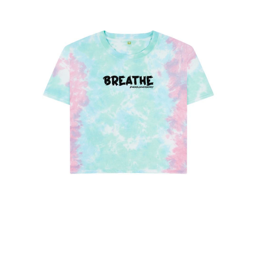 Pastel Tie Dye Women's 100% Organic Cotton 'Breathe' Eco Boxy Tee - Black Logo