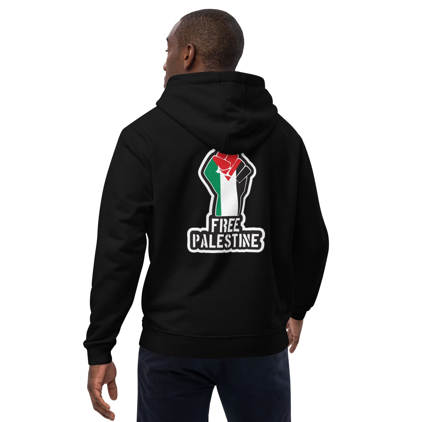 Organic Premium Morals Over Money Embroidered Eco Hoodie -  With Free Palestine Fist Print on back
