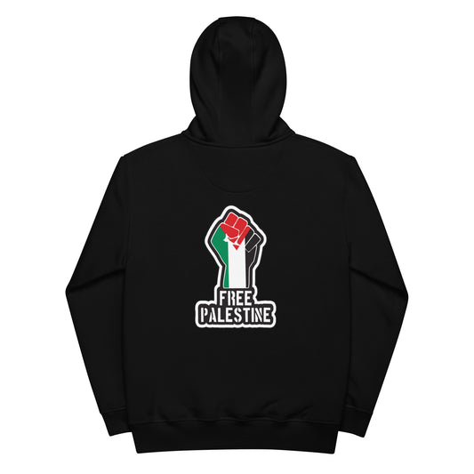 Organic Premium Morals Over Money Embroidered Eco Hoodie -  With Free Palestine Fist Print on back