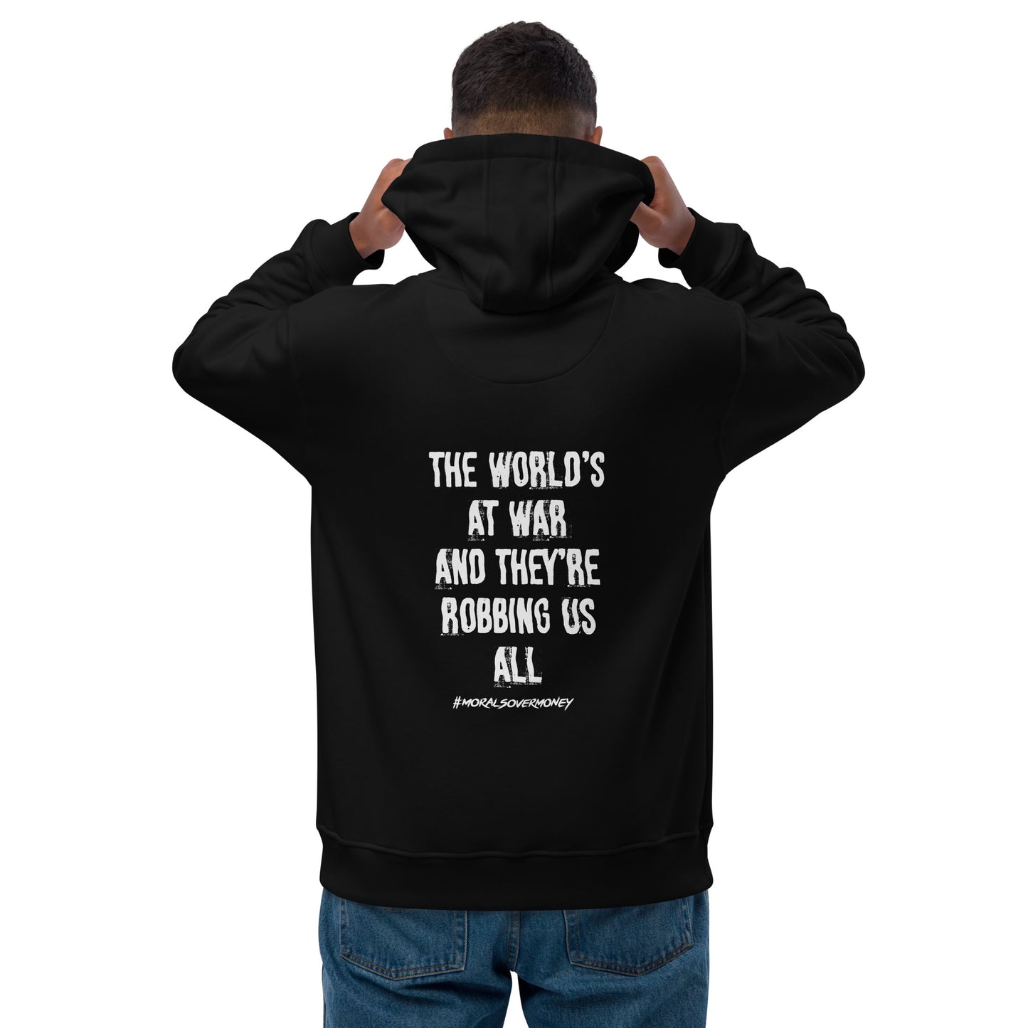 Organic 'World's At War' Premium Quality Eco Hoodie - White Logo