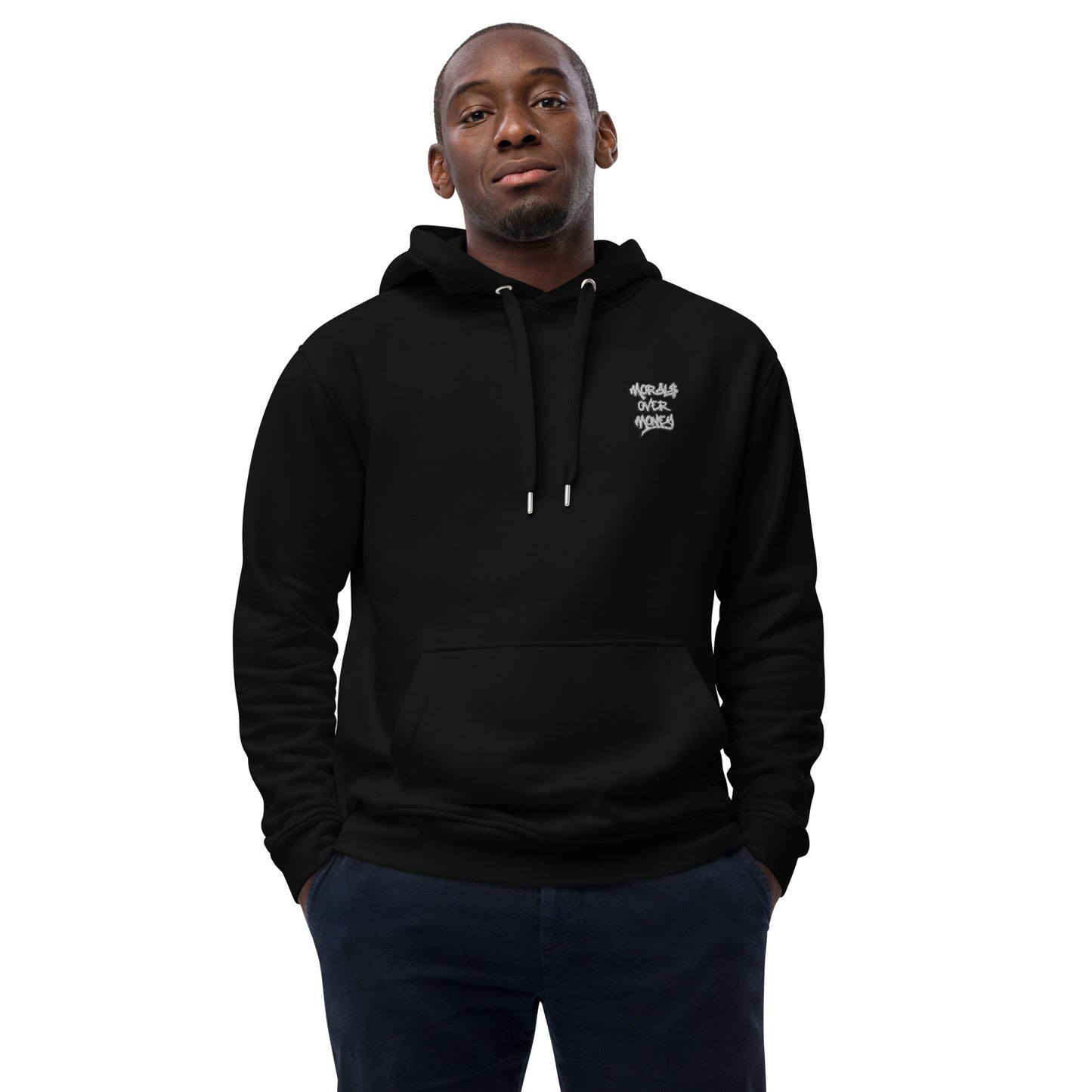 Organic Original 'Morals Over Money' Premium Quality Eco Hoody - Small Left Chest Embroidered Logo