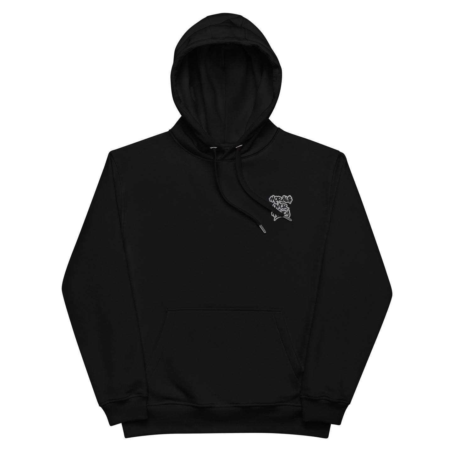 Organic Premium Morals Over Money Embroidered Eco Hoodie -  With Free Palestine Fist Print on back