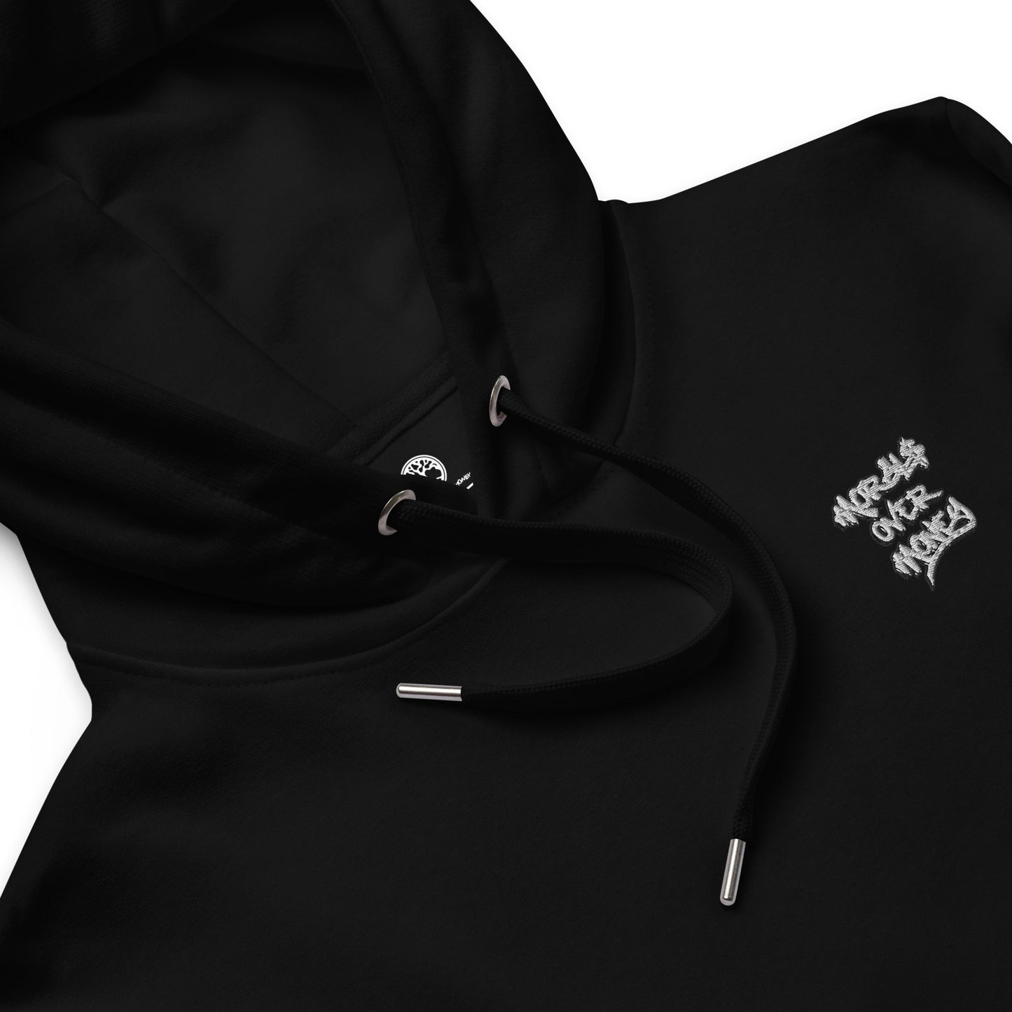 Organic Original 'Morals Over Money' Premium Quality Eco Hoody - Small Left Chest Embroidered Logo