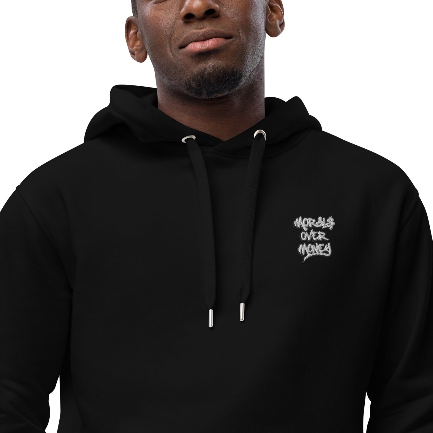 Organic Original 'Morals Over Money' Premium Quality Eco Hoody - Small Left Chest Embroidered Logo