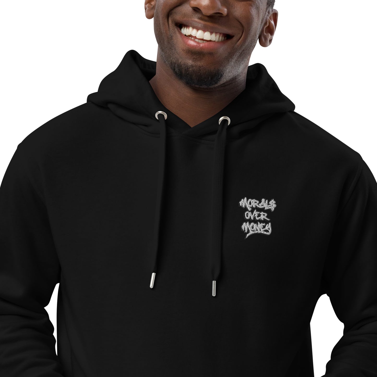 Organic Original 'Morals Over Money' Premium Quality Eco Hoody - Small Left Chest Embroidered Logo