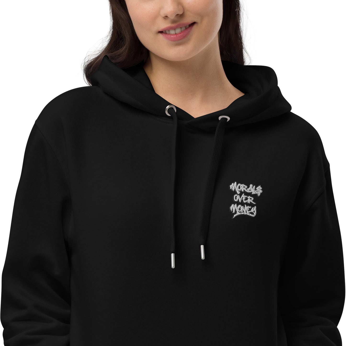 Organic Original 'Morals Over Money' Premium Quality Eco Hoody - Small Left Chest Embroidered Logo