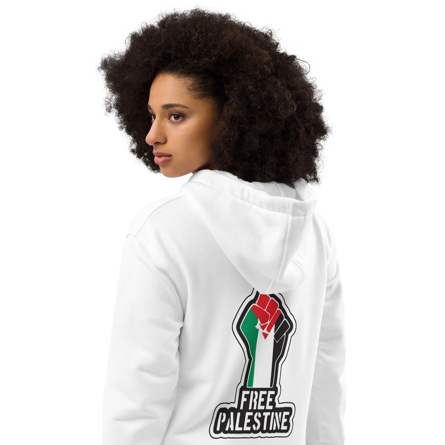Organic Premium Morals Over Money Embroidered Eco Hoodie -  With Free Palestine Fist Print on back