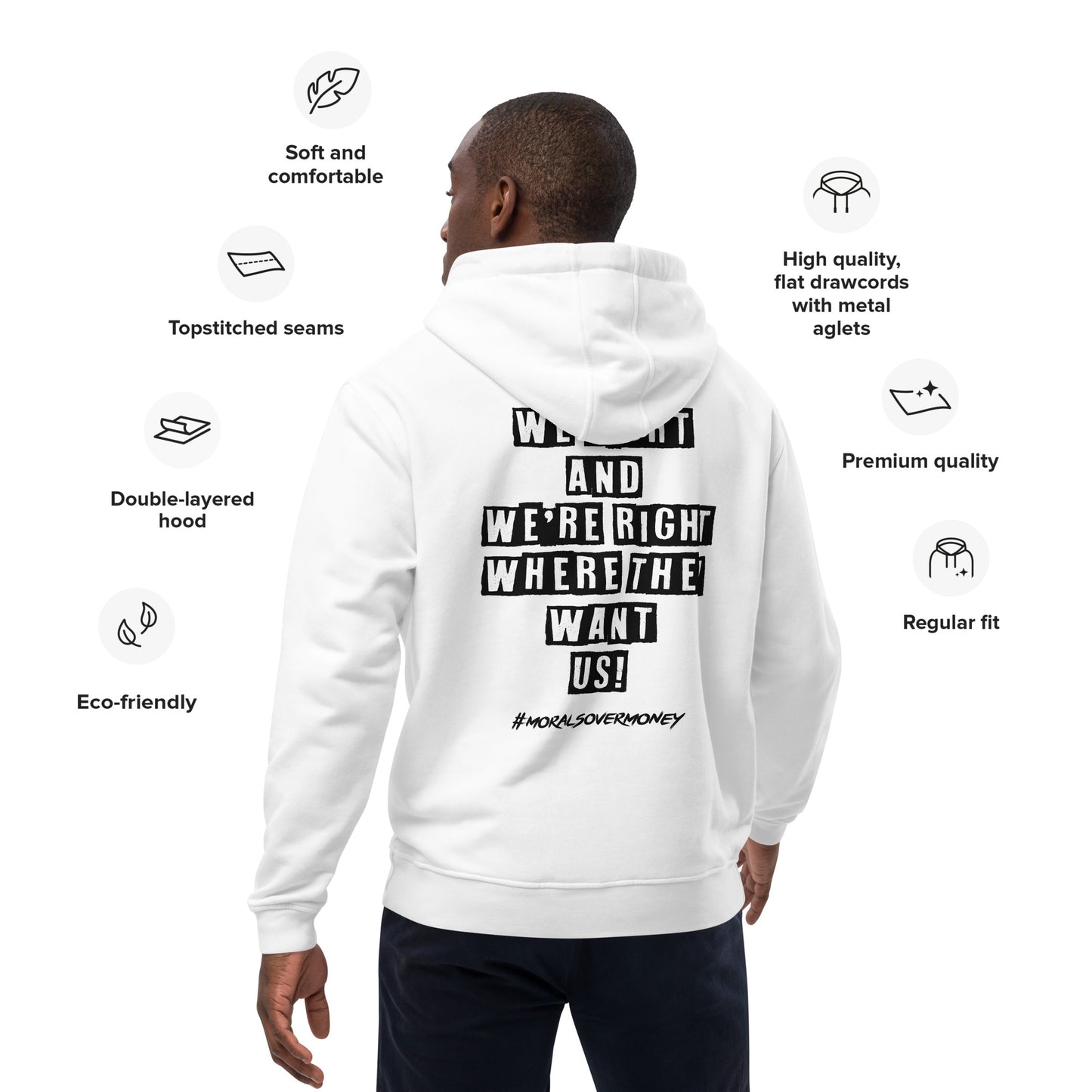 Organic 'We Fight And We're Right Where They Want Us' Premium Quality Eco Hoodie- Black Logo