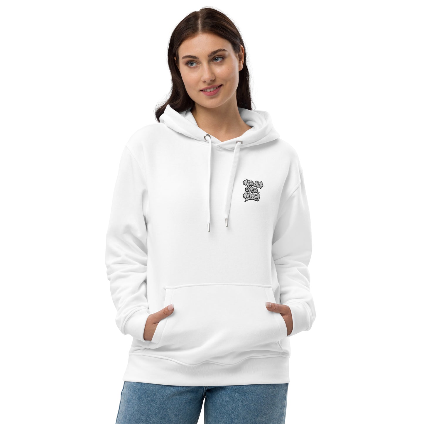 Organic Original 'Morals Over Money' Premium Quality Eco Hoody - Small Left Chest Embroidered Logo